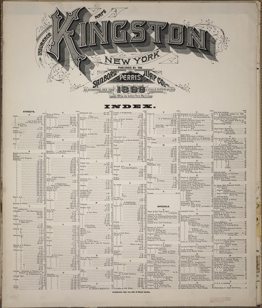 Sanborn Fire Insurance Map from Kingston, Ulster County, New York (1899), Sheet #0001 - Historic Sanborn Fire Insurance Map Print, vintage old map wall art, antique decor, genealogy gift, New York New York map