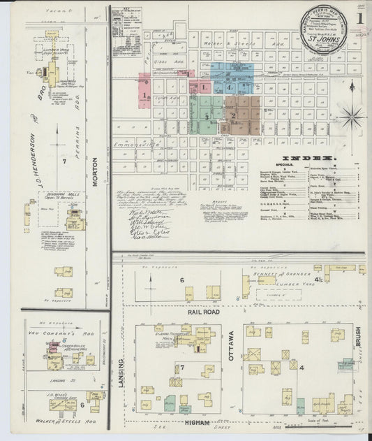 Sanborn Fire Insurance Map from Saint Johns, Clinton County, Michigan (1890), Sheet #0001 - Historic Sanborn Fire Insurance Map Print, vintage old map wall art, antique decor, genealogy gift, Michigan Michigan map