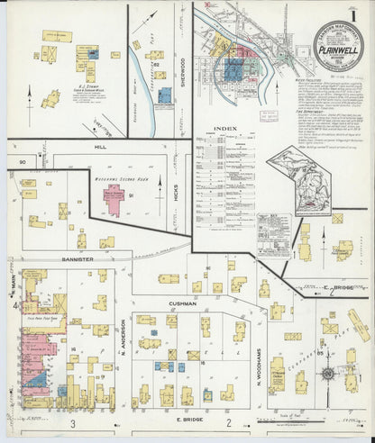 Sanborn Fire Insurance Map from Plainwell, Allegan County, Michigan (1918), Sheet #0001 - Historic Sanborn Fire Insurance Map Print, vintage old map wall art, antique decor, genealogy gift, Michigan Michigan map