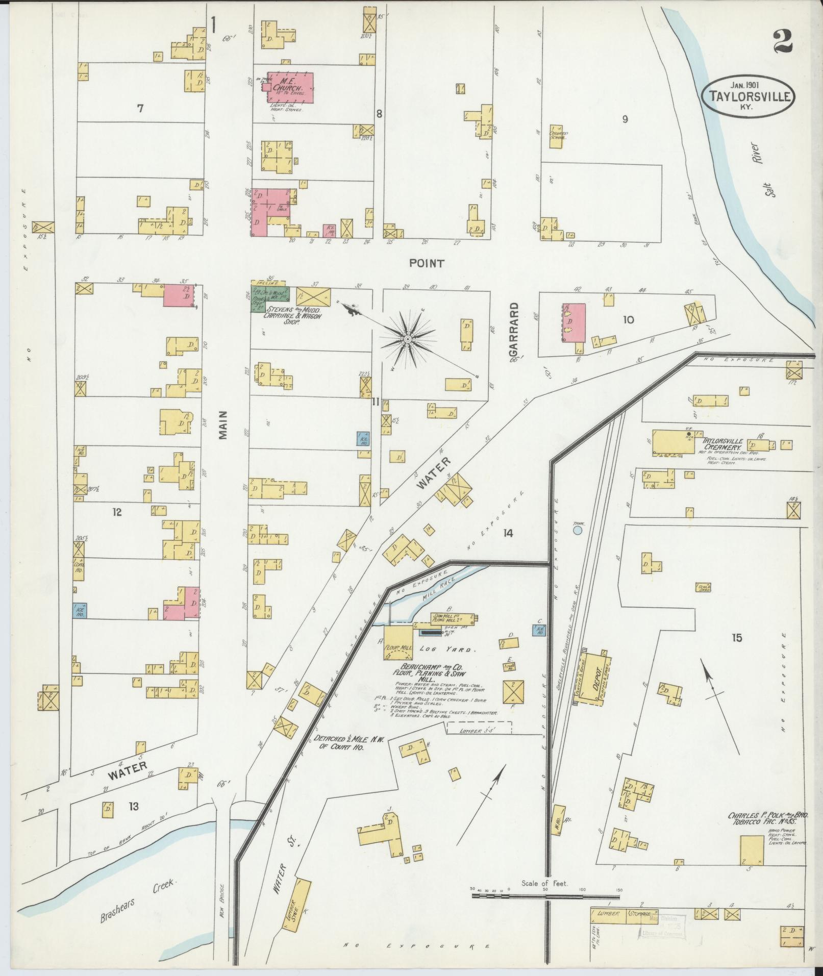 Sanborn Fire Insurance Map from Taylorsville, Spencer County, Kentucky (1901), Sheet #0002 - Complete Map Set gallery image, historic Sanborn map, vintage wall art, Kentucky Kentucky