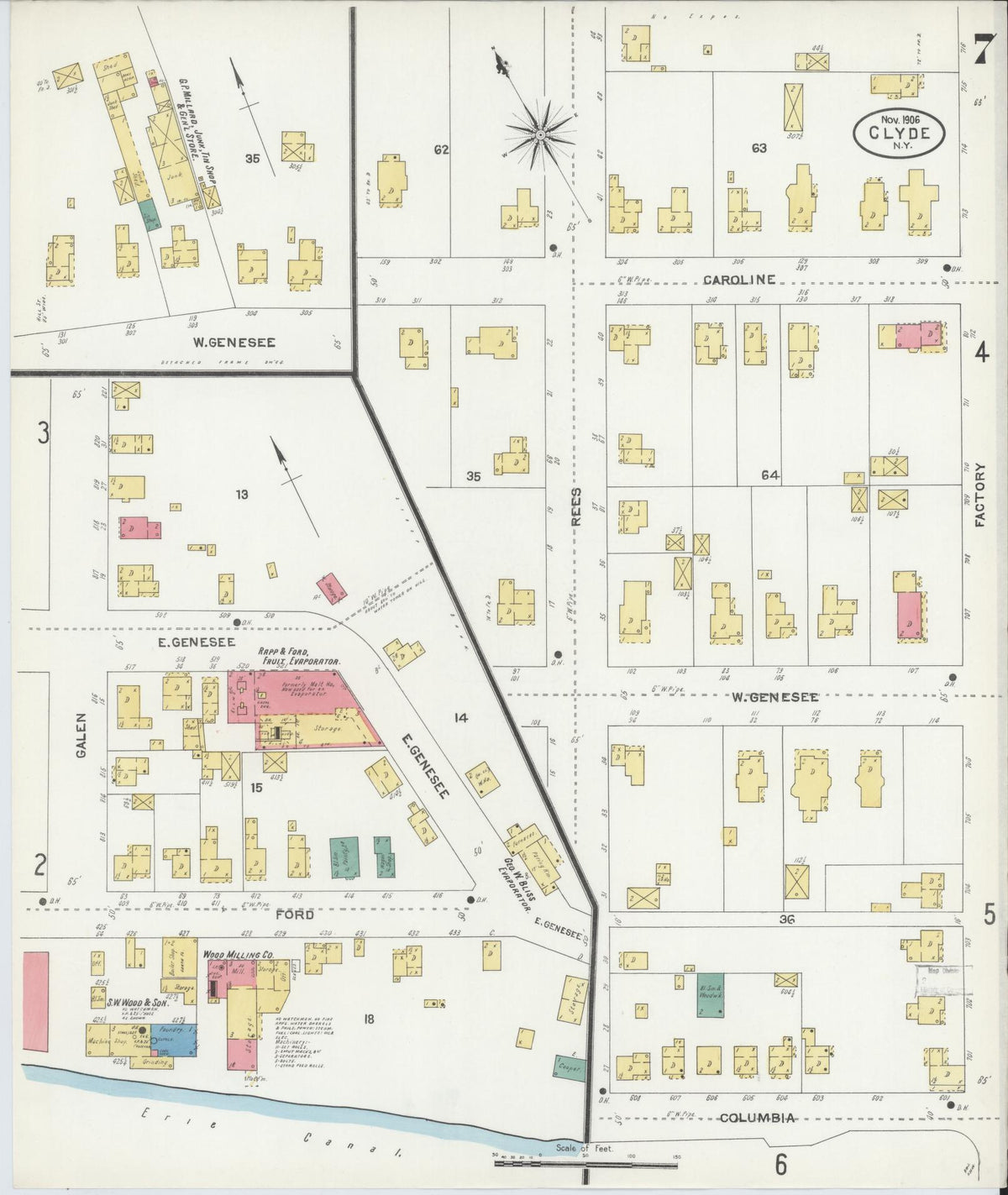 Sanborn Fire Insurance Map from Clyde, Wayne County, New York (1906), Sheet #0007 - Historic Sanborn Fire Insurance Map Print, vintage old map wall art, antique decor, genealogy gift, New York New York map