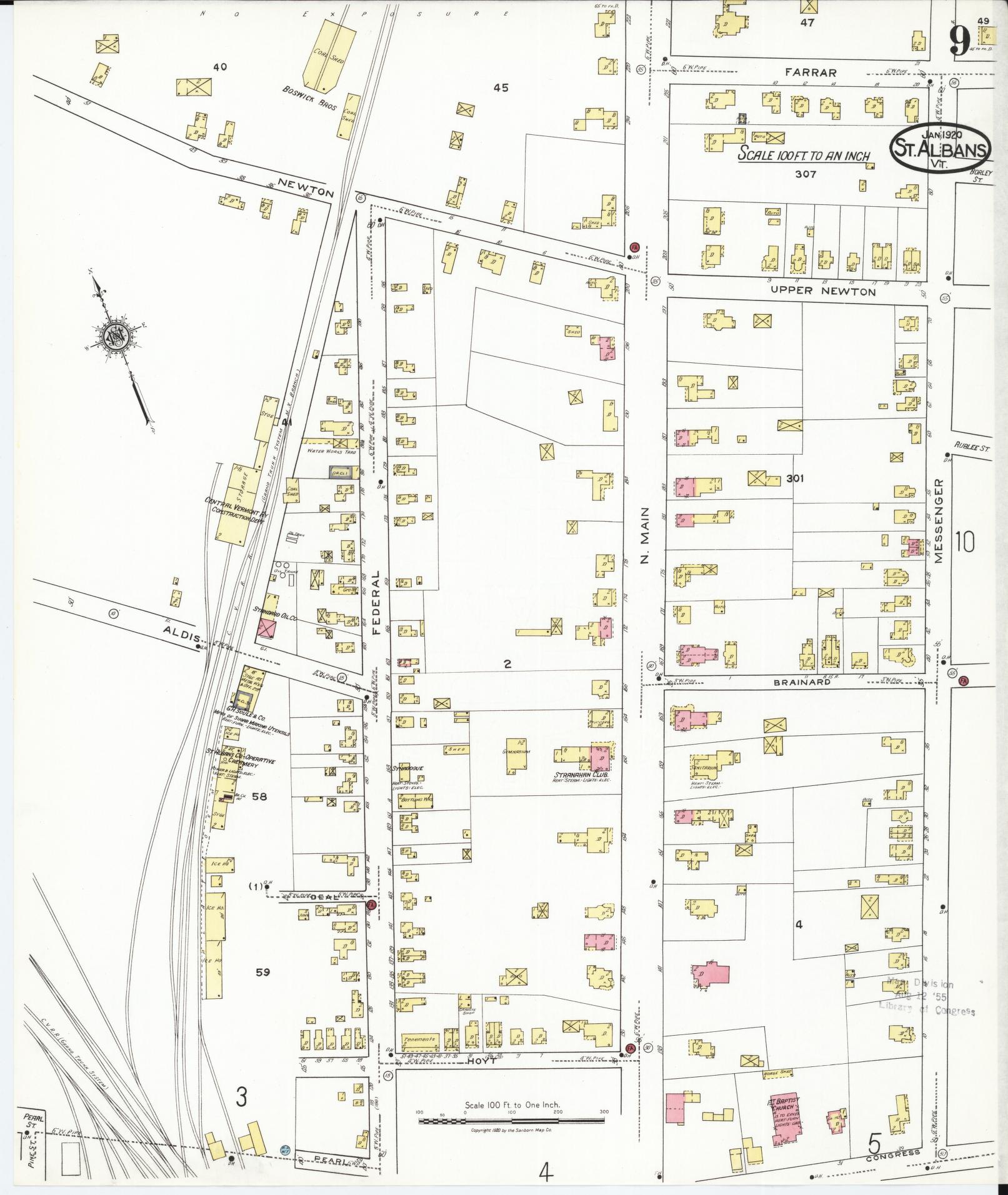 Sanborn Fire Insurance Map from Saint Albans, Franklin County, Vermont (1920), Sheet #0009 - Complete Map Set gallery image, historic Sanborn map, vintage wall art, Vermont Vermont
