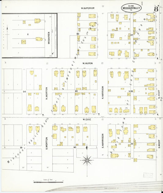 Sanborn Fire Insurance Map from Missouri Valley, Harrison County, Iowa (1901), Sheet #0008 - Historic Sanborn Fire Insurance Map Print, vintage old map wall art, antique decor, genealogy gift, Missouri Missouri map