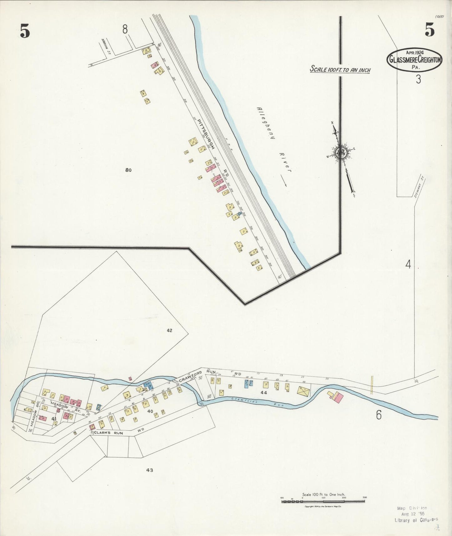 Sanborn Fire Insurance Map from Glassmere, Allegheny County, Pennsylvania (1924), Sheet #0005 - Historic Sanborn Fire Insurance Map Print, vintage old map wall art, antique decor, genealogy gift, Pennsylvania Pennsylvania map