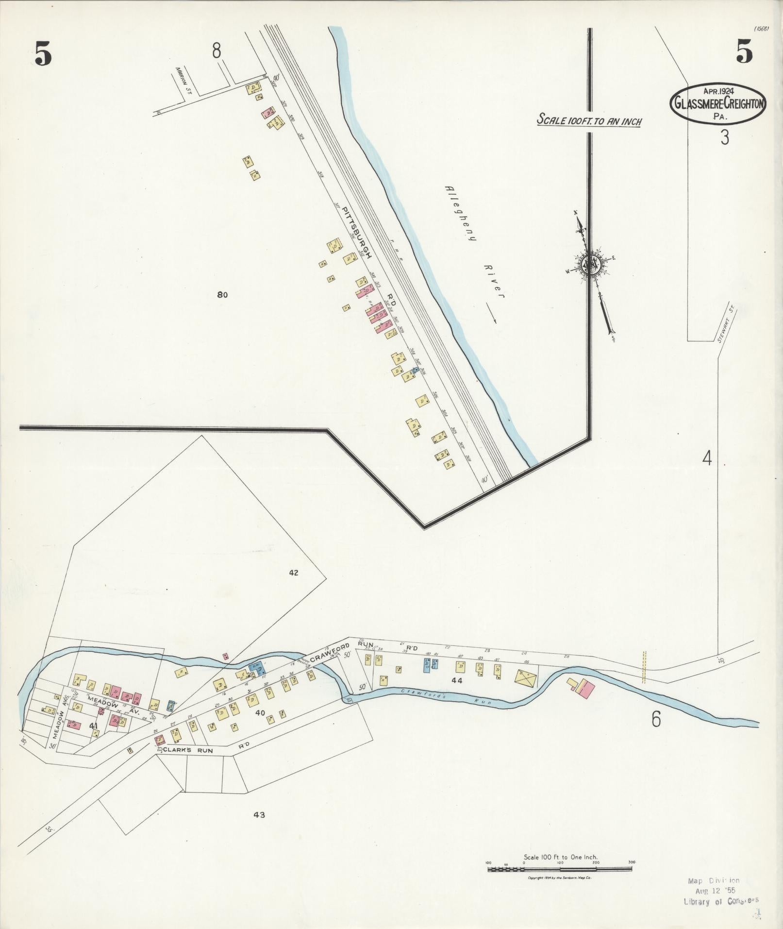 Sanborn Fire Insurance Map from Glassmere, Allegheny County, Pennsylvania (1924), Sheet #0005 - Historic Sanborn Fire Insurance Map Print, vintage old map wall art, antique decor, genealogy gift, Pennsylvania Pennsylvania map
