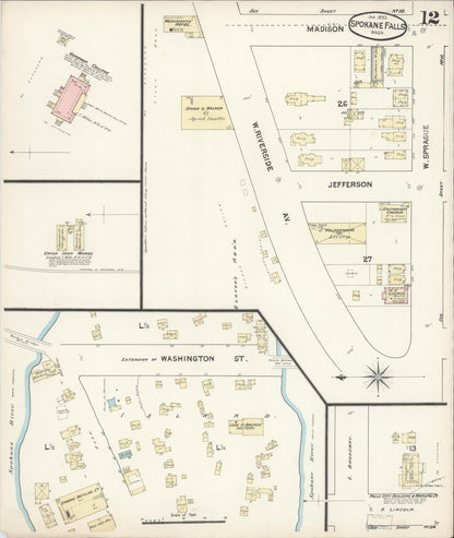 Sanborn Fire Insurance Map from Spokane, Spokane County, Washington (1890), Sheet #0012 - Complete Map Set gallery image, historic Sanborn map, vintage wall art, Washington Washington