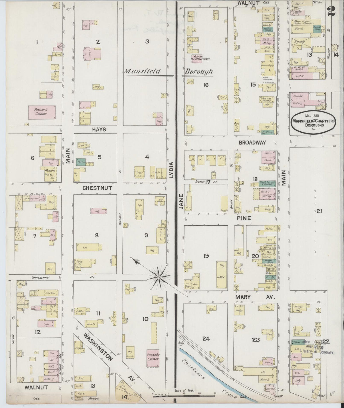 Sanborn Fire Insurance Map from Mansfield Borough, Allegheny County, Pennsylvania (1889), Sheet #0002 - Complete Map Set gallery image, historic Sanborn map, vintage wall art, Pennsylvania Pennsylvania