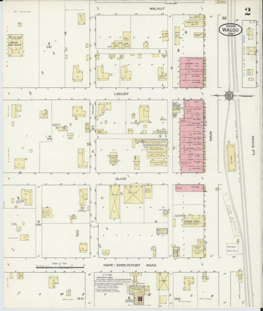 Sanborn Fire Insurance Map from Waldo, Columbia County, Arkansas (1914), Sheet #0002 - Historic Sanborn Fire Insurance Map Print, vintage old map wall art, antique decor, genealogy gift, Arkansas Arkansas map