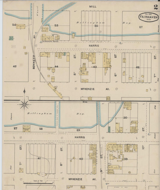 Sanborn Fire Insurance Map from Fairhaven [see also Bellingham and Sehome], Whatcom County, Washington (1890), Sheet #0002 - Historic Sanborn Fire Insurance Map Print, vintage old map wall art, antique decor, genealogy gift, Washington Washington map