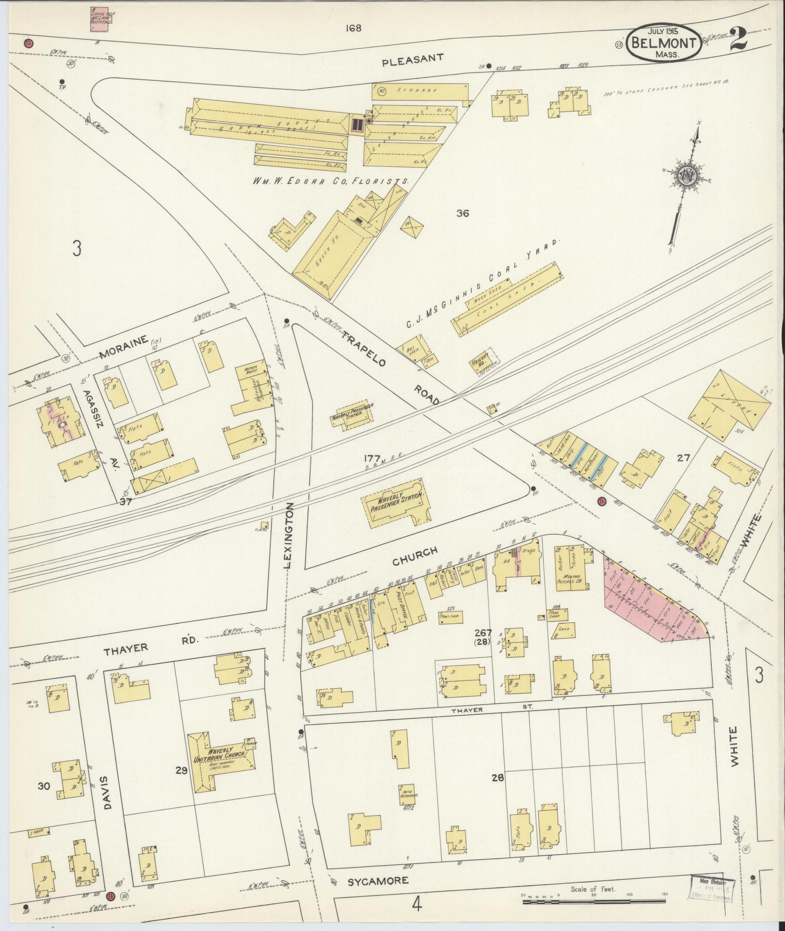 Sanborn Fire Insurance Map from Belmont, Middlesex County, Massachusetts (1915), Sheet #0002 - Complete Map Set gallery image, historic Sanborn map, vintage wall art, Massachusetts Massachusetts