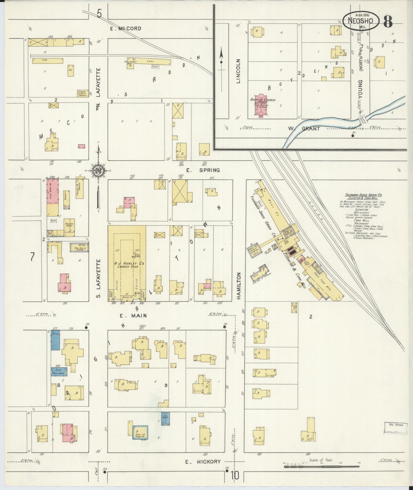Sanborn Fire Insurance Map from Neosho, Newton County, Missouri (1916), Sheet #0008 - Complete Map Set gallery image, historic Sanborn map, vintage wall art, Missouri Missouri