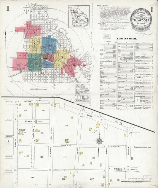 Sanborn Fire Insurance Map from Tallapoosa, Haralson County, Georgia (1923), Sheet #0001 - Historic Sanborn Fire Insurance Map Print, vintage old map wall art, antique decor, genealogy gift, Georgia Georgia map