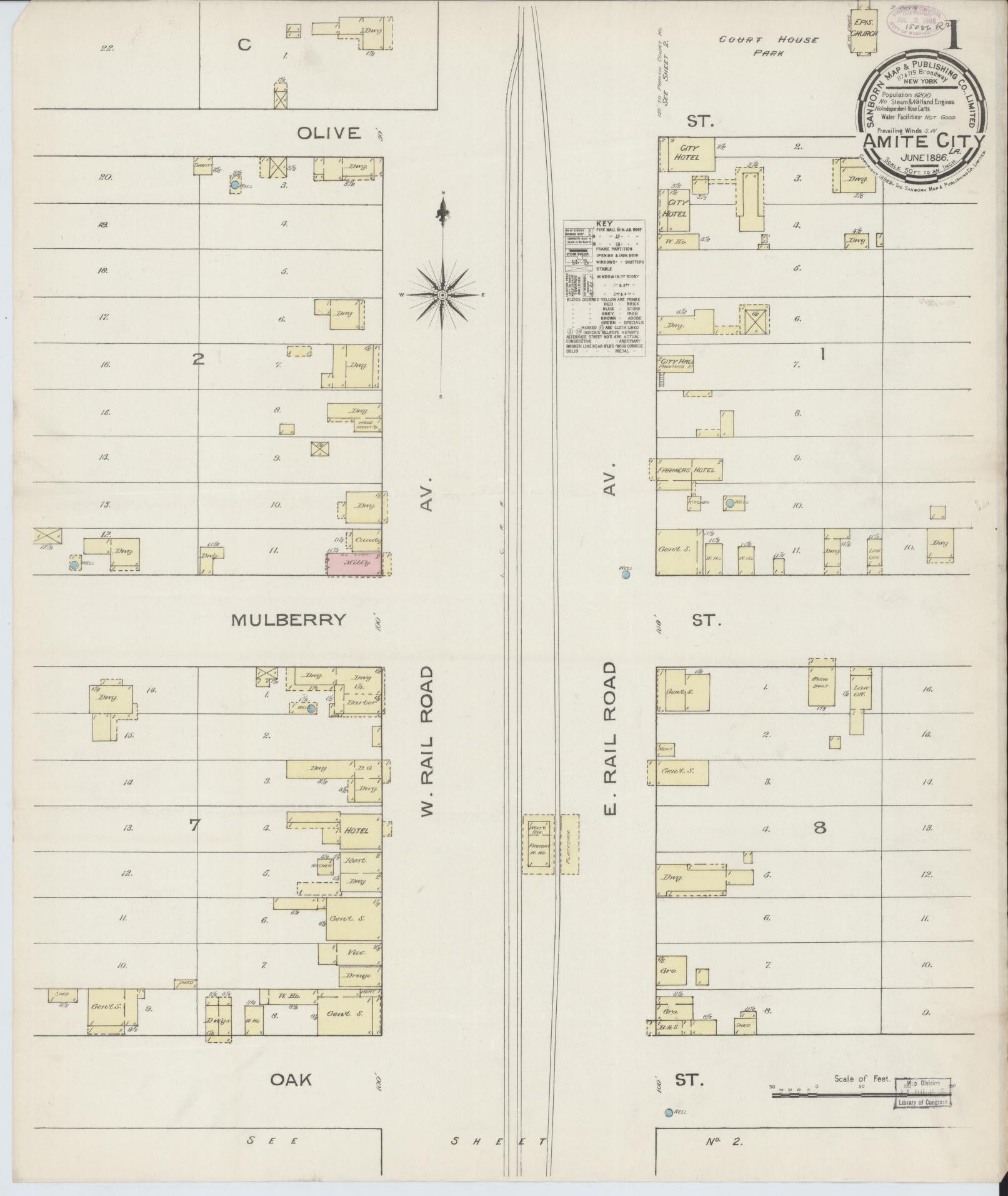 Sanborn Fire Insurance Map from Amite, Tangipahoa Parish, Louisiana (1886), Sheet #0001 - Complete Map Set gallery image, historic Sanborn map, vintage wall art, Louisiana Louisiana
