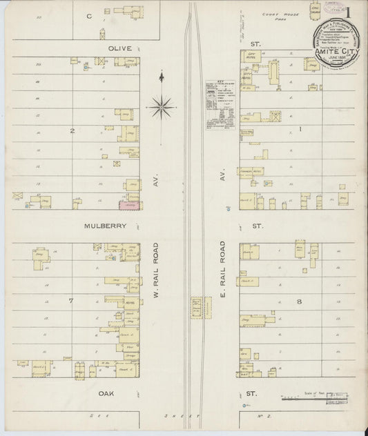 Sanborn Fire Insurance Map from Amite, Tangipahoa Parish, Louisiana (1886), Sheet #0001 - Complete Map Set gallery image, historic Sanborn map, vintage wall art, Louisiana Louisiana