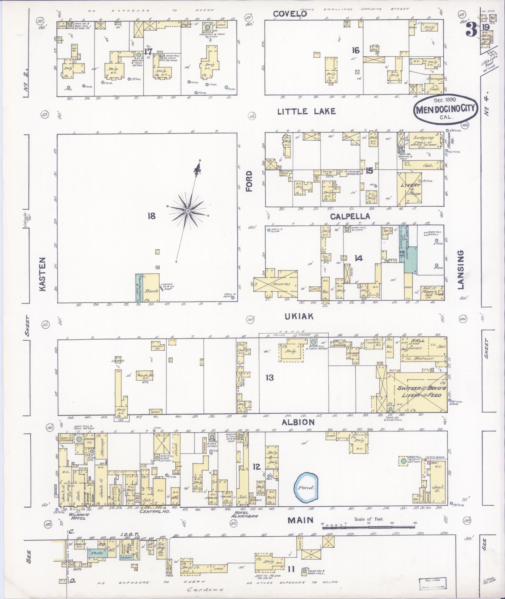 Sanborn Fire Insurance Map from Mendocino, Mendocino County, California (1890), Sheet #0003 - Historic Sanborn Fire Insurance Map Print, vintage old map wall art, antique decor, genealogy gift, California California map