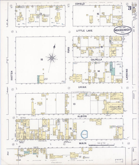 Sanborn Fire Insurance Map from Mendocino, Mendocino County, California (1890), Sheet #0003 - Historic Sanborn Fire Insurance Map Print, vintage old map wall art, antique decor, genealogy gift, California California map
