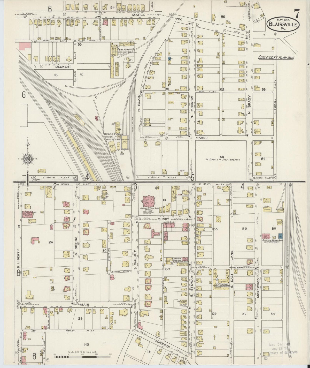 Sanborn Fire Insurance Map from Blairsville, Indiana County, Pennsylvania (1915), Sheet #0007 - Historic Sanborn Fire Insurance Map Print, vintage old map wall art, antique decor, genealogy gift, Blairsville Indiana map