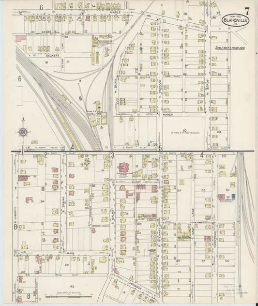 Sanborn Fire Insurance Map from Blairsville, Indiana County, Pennsylvania (1915), Sheet #0007 - Historic Sanborn Fire Insurance Map Print, vintage old map wall art, antique decor, genealogy gift, Blairsville Indiana map