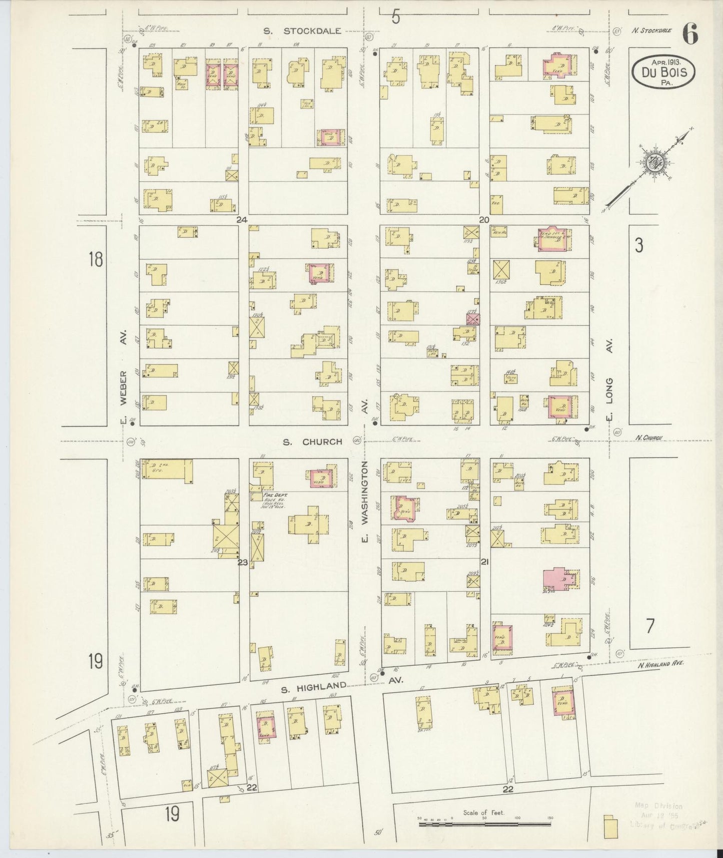 Sanborn Fire Insurance Map from Du Bois, Clearfield County, Pennsylvania (1913), Sheet #0006 - Historic Sanborn Fire Insurance Map Print, vintage old map wall art, antique decor, genealogy gift, Pennsylvania Pennsylvania map