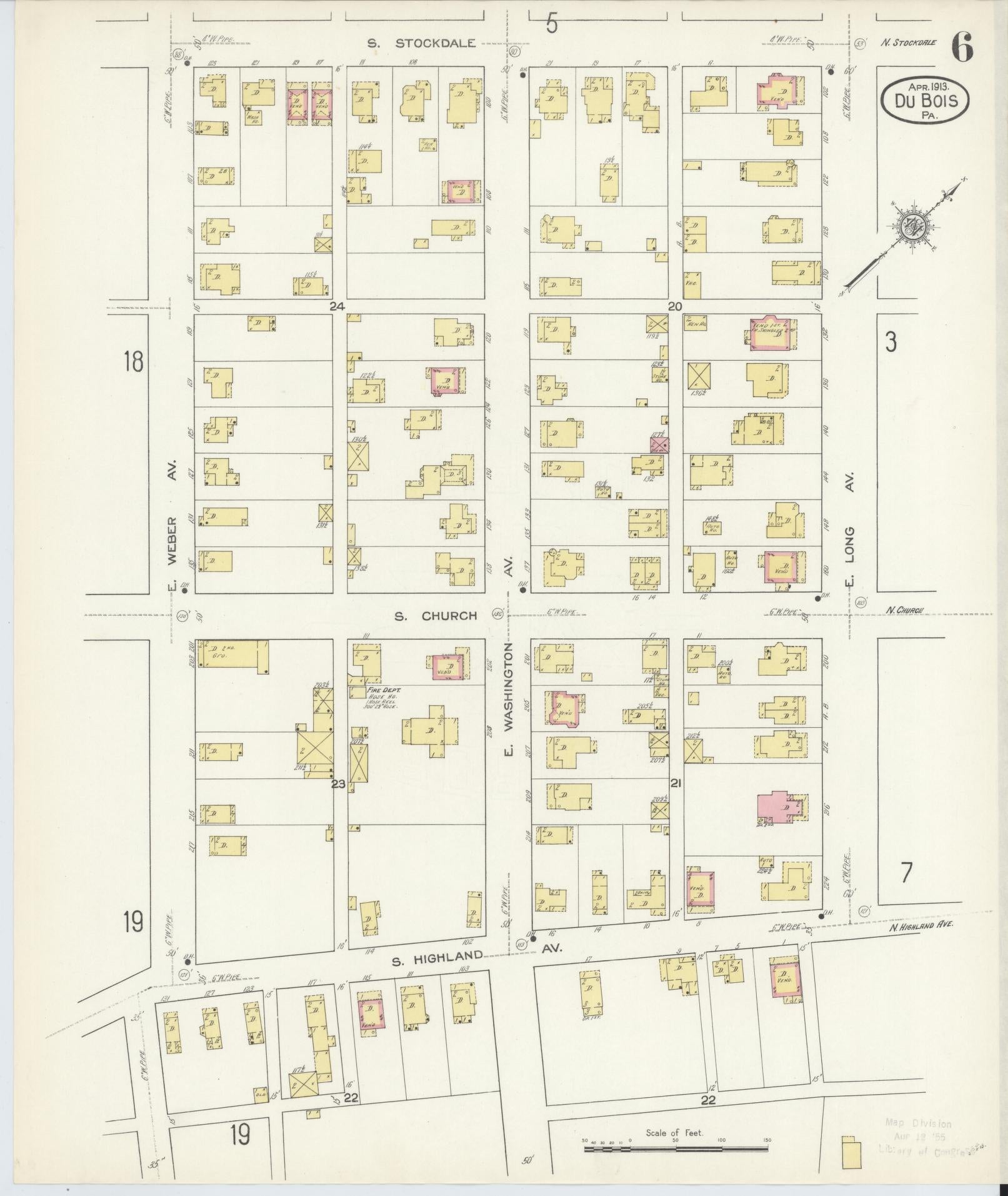 Sanborn Fire Insurance Map from Du Bois, Clearfield County, Pennsylvania (1913), Sheet #0006 - Historic Sanborn Fire Insurance Map Print, vintage old map wall art, antique decor, genealogy gift, Pennsylvania Pennsylvania map