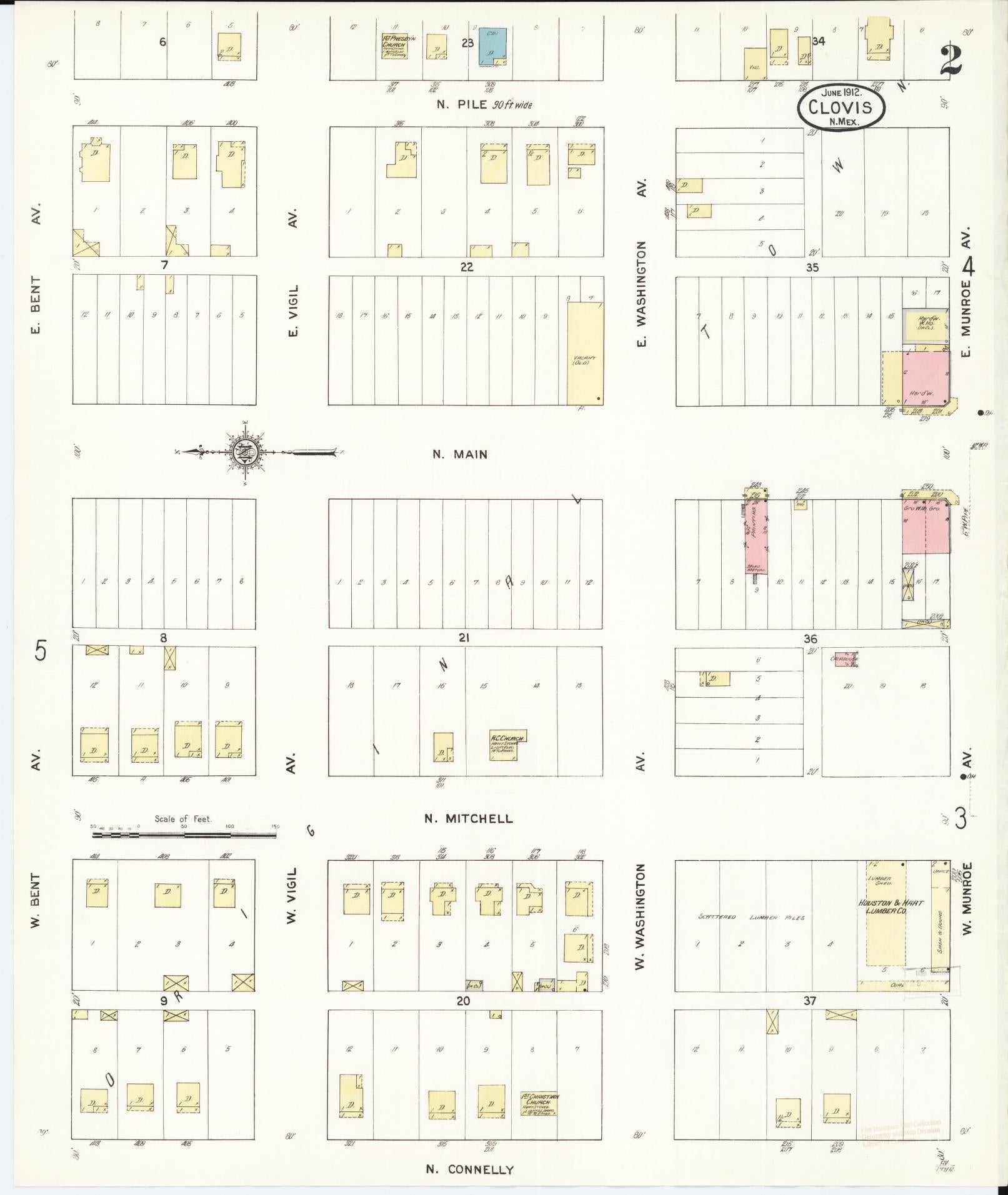 Sanborn Fire Insurance Map from Clovis, Curry County, New Mexico (1912), Sheet #0002 - Complete Map Set gallery image, historic Sanborn map, vintage wall art, New Mexico New Mexico