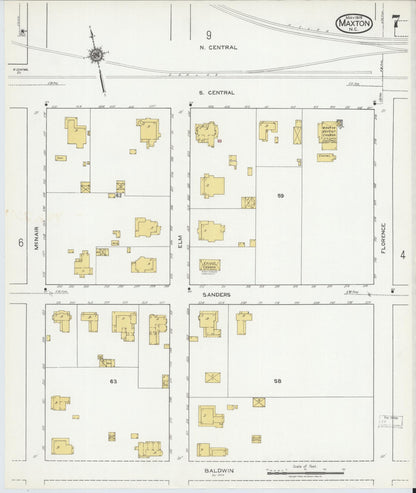 Sanborn Fire Insurance Map from Maxton, Robeson County, North Carolina (1919), Sheet #0007 - Historic Sanborn Fire Insurance Map Print, vintage old map wall art, antique decor, genealogy gift, North Carolina North Carolina map