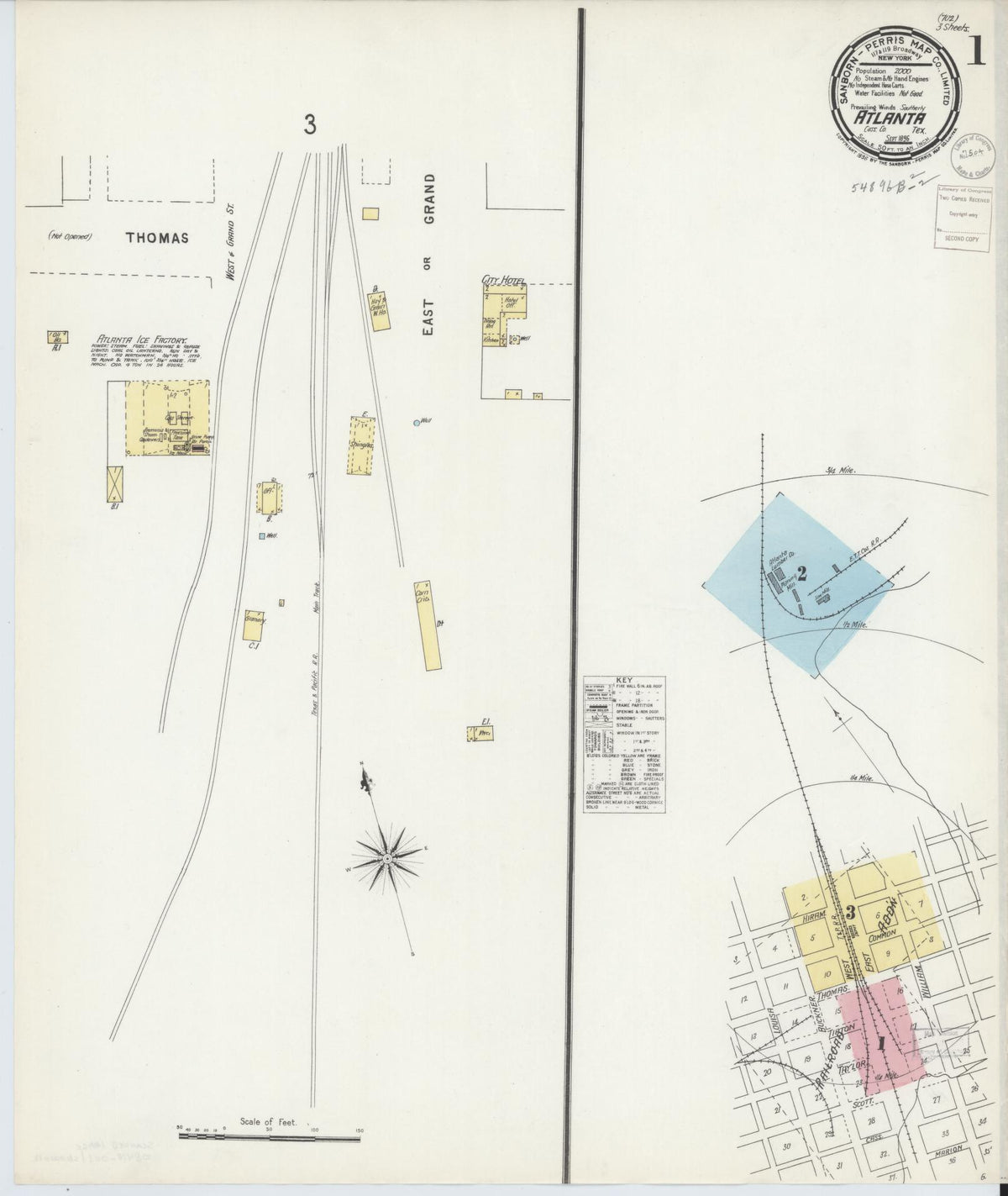 Sanborn Fire Insurance Map from Atlanta, Cass County, Texas (1896), Sheet #0001 - Historic Sanborn Fire Insurance Map Print, vintage old map wall art, antique decor, genealogy gift, Texas Texas map