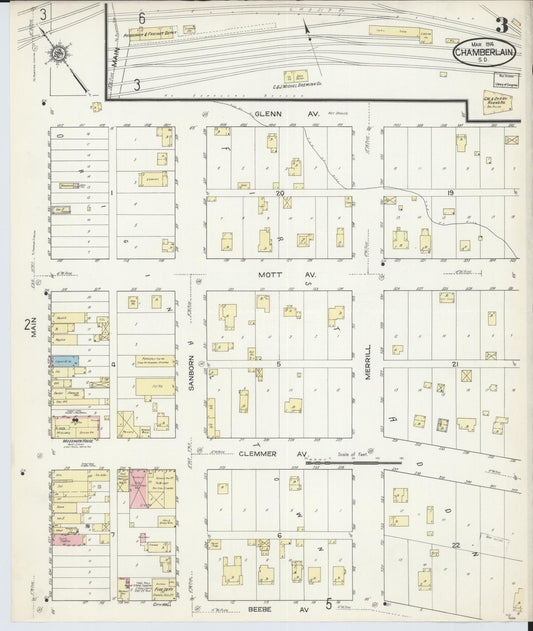 Sanborn Fire Insurance Map from Chamberlain, Brule County, South Dakota (1914), Sheet #0003 - Historic Sanborn Fire Insurance Map Print, vintage old map wall art, antique decor, genealogy gift, South Dakota South Dakota map