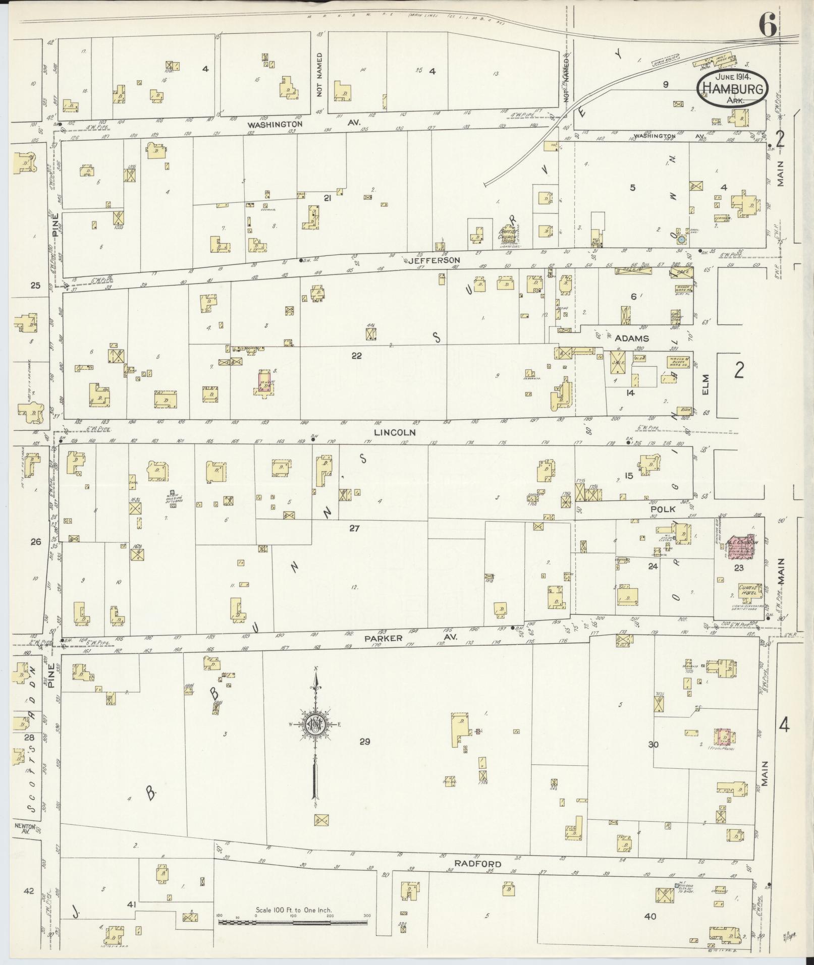 Sanborn Fire Insurance Map from Hamburg, Ashley County, Arkansas (1914), Sheet #0006 - Complete Map Set gallery image, historic Sanborn map, vintage wall art, Arkansas Arkansas