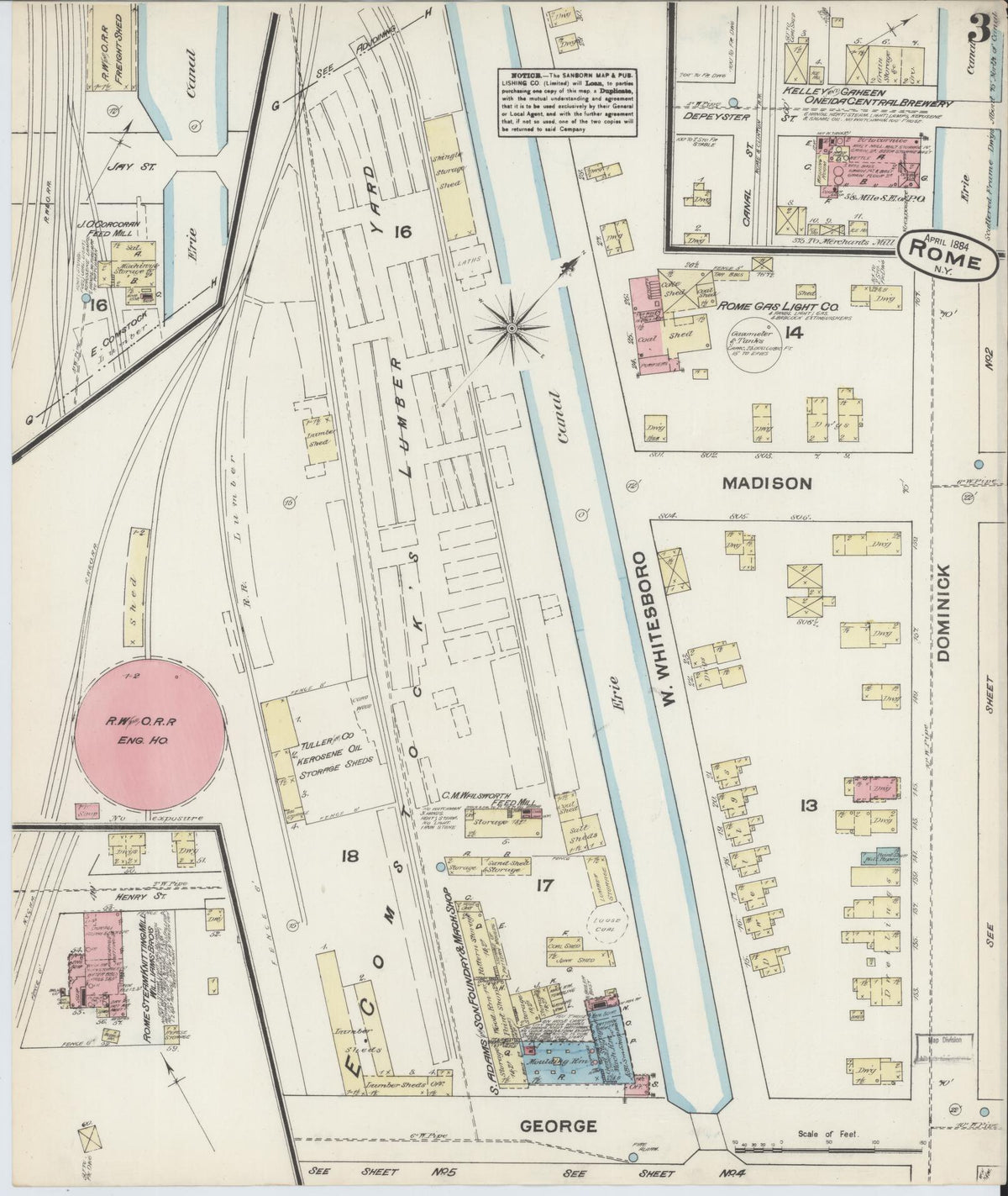 Sanborn Fire Insurance Map from Rome, Oneida County, New York (1884), Sheet #0003 - Historic Sanborn Fire Insurance Map Print, vintage old map wall art, antique decor, genealogy gift, New York New York map