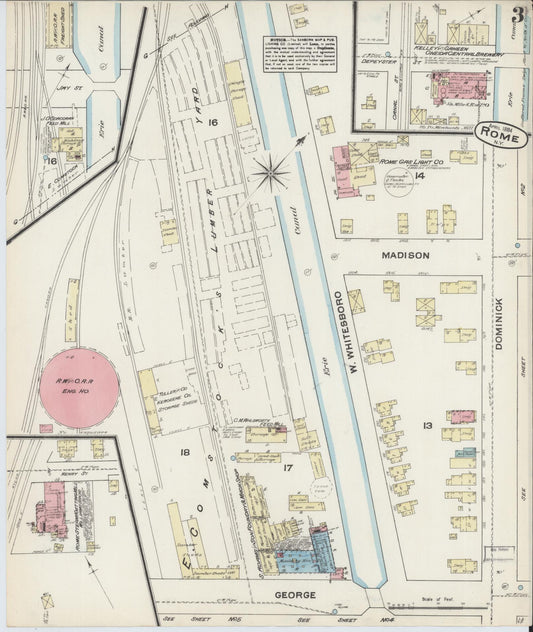 Sanborn Fire Insurance Map from Rome, Oneida County, New York (1884), Sheet #0003 - Historic Sanborn Fire Insurance Map Print, vintage old map wall art, antique decor, genealogy gift, New York New York map