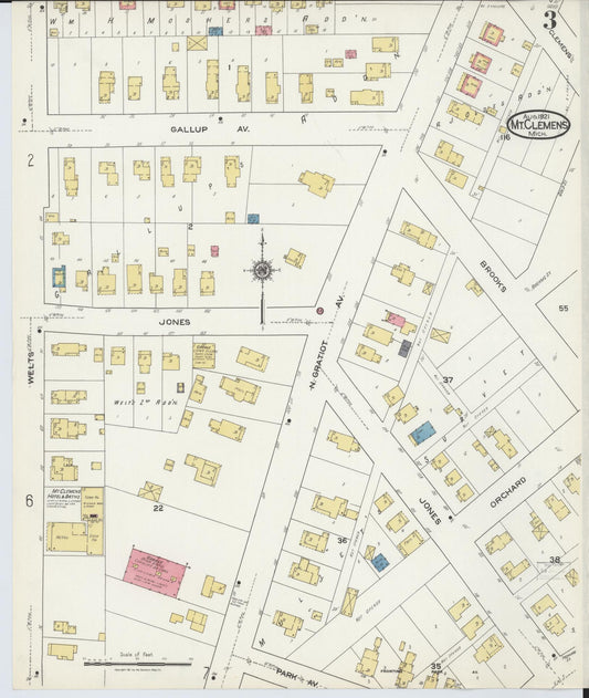 Sanborn Fire Insurance Map from Mount Clemens, Macomb County, Michigan (1921), Sheet #0003 - Historic Sanborn Fire Insurance Map Print, vintage old map wall art, antique decor, genealogy gift, Michigan Michigan map