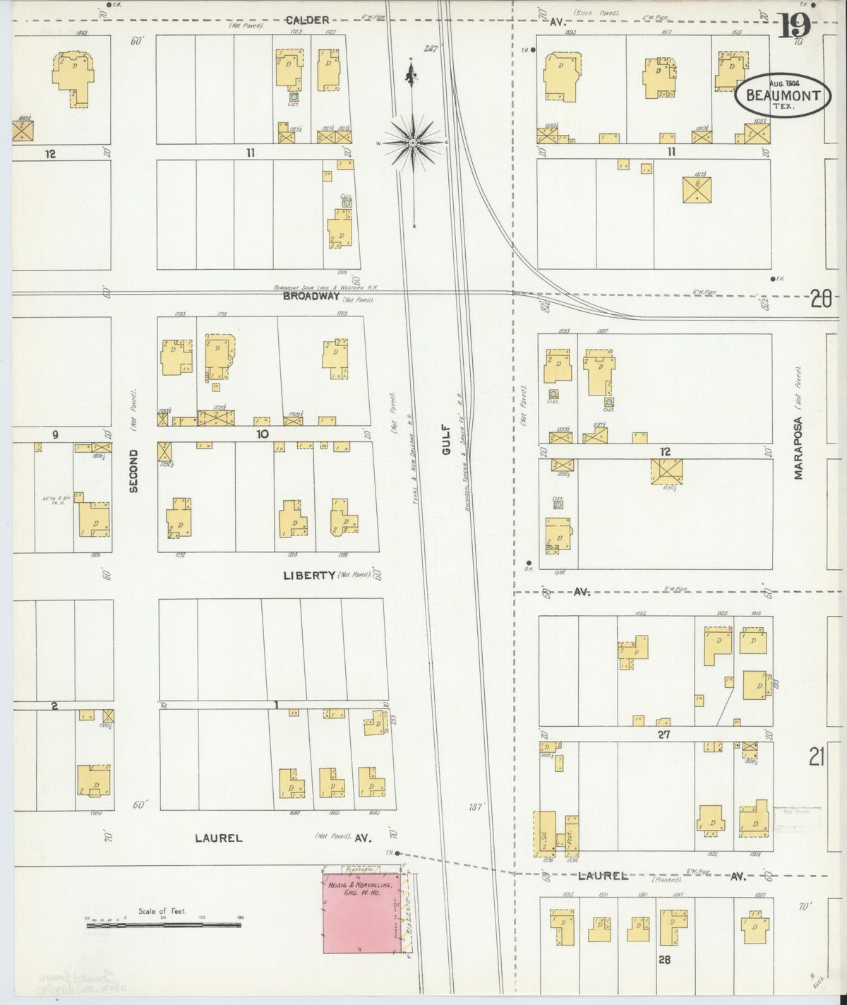Sanborn Fire Insurance Map from Beaumont, Jefferson County, Texas (1904), Sheet #0019 - Historic Sanborn Fire Insurance Map Print, vintage old map wall art, antique decor, genealogy gift, Texas Texas map