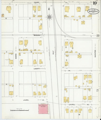 Sanborn Fire Insurance Map from Beaumont, Jefferson County, Texas (1904), Sheet #0019 - Historic Sanborn Fire Insurance Map Print, vintage old map wall art, antique decor, genealogy gift, Texas Texas map