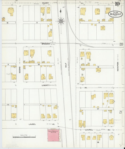 Sanborn Fire Insurance Map from Beaumont, Jefferson County, Texas (1904), Sheet #0019 - Historic Sanborn Fire Insurance Map Print, vintage old map wall art, antique decor, genealogy gift, Texas Texas map