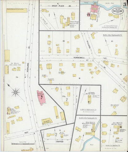 Sanborn Fire Insurance Map from Needham, Norfolk County, Massachusetts (1901), Sheet #0003 - Complete Map Set gallery image, historic Sanborn map, vintage wall art, Massachusetts Massachusetts