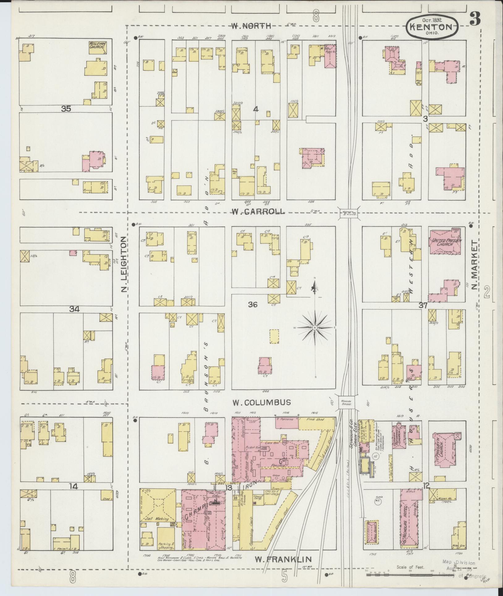 Sanborn Fire Insurance Map from Kenton, Hardin County, Ohio (1892), Sheet #0003 - Historic Sanborn Fire Insurance Map Print, vintage old map wall art, antique decor, genealogy gift, Ohio Ohio map