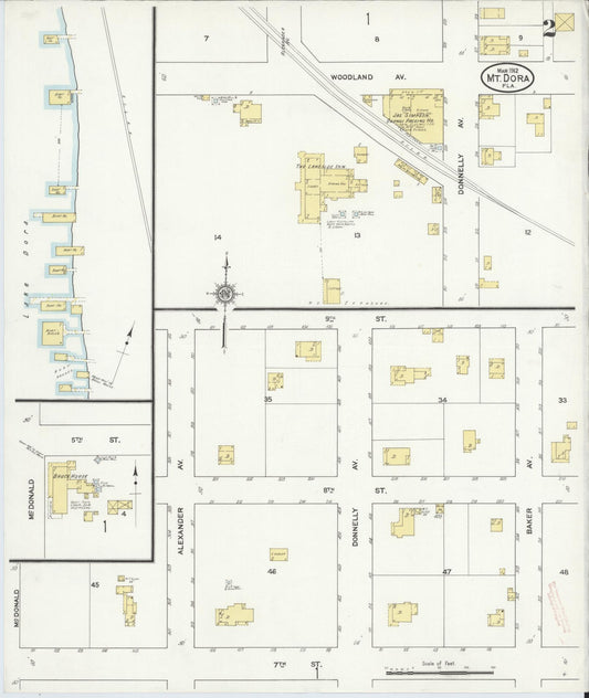 Sanborn Fire Insurance Map from Mount Dora, Lake County, Florida (1912), Sheet #0002 - Historic Sanborn Fire Insurance Map Print, vintage old map wall art, antique decor, genealogy gift, Florida Florida map