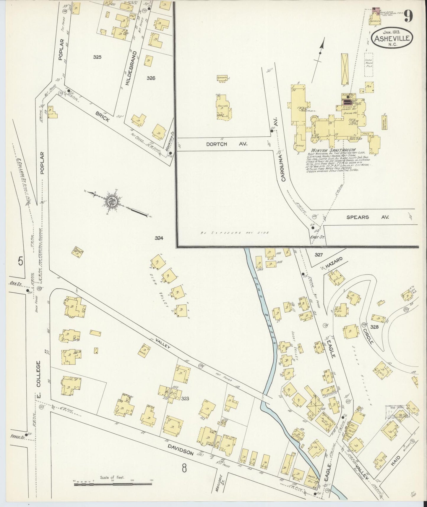 Sanborn Fire Insurance Map from Asheville, Buncombe County, North Carolina (1913), Sheet #0009 - Complete Map Set gallery image, historic Sanborn map, vintage wall art, North Carolina North Carolina