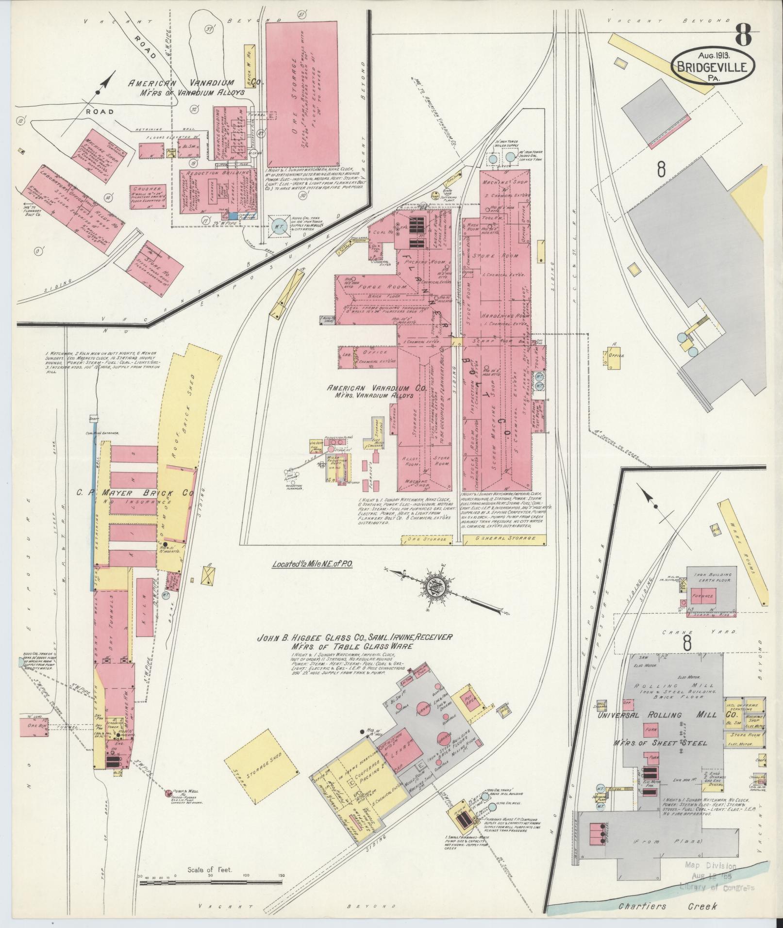 Sanborn Fire Insurance Map from Bridgeville, Allegheny County, Pennsylvania (1913), Sheet #0008 - Historic Sanborn Fire Insurance Map Print, vintage old map wall art, antique decor, genealogy gift, Pennsylvania Pennsylvania map