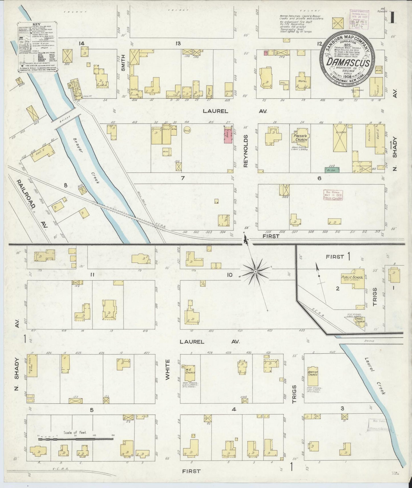 Sanborn Fire Insurance Map from Damascus, Washington County, Virginia. (1908) – Historic Sanborn Fire Insurance Map Print