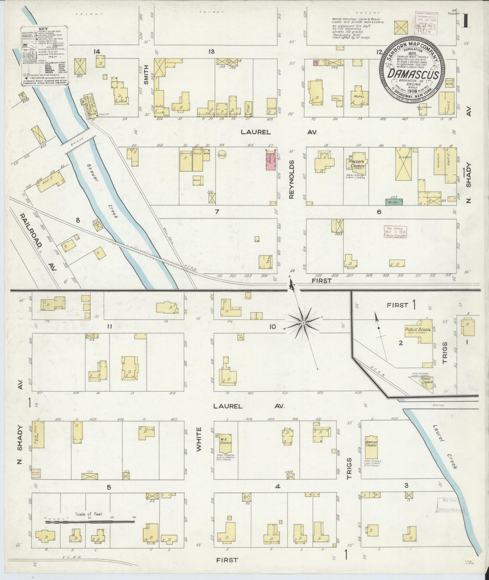 Sanborn Fire Insurance Map from Damascus, Washington County, Virginia. (1908) – Historic Sanborn Fire Insurance Map Print