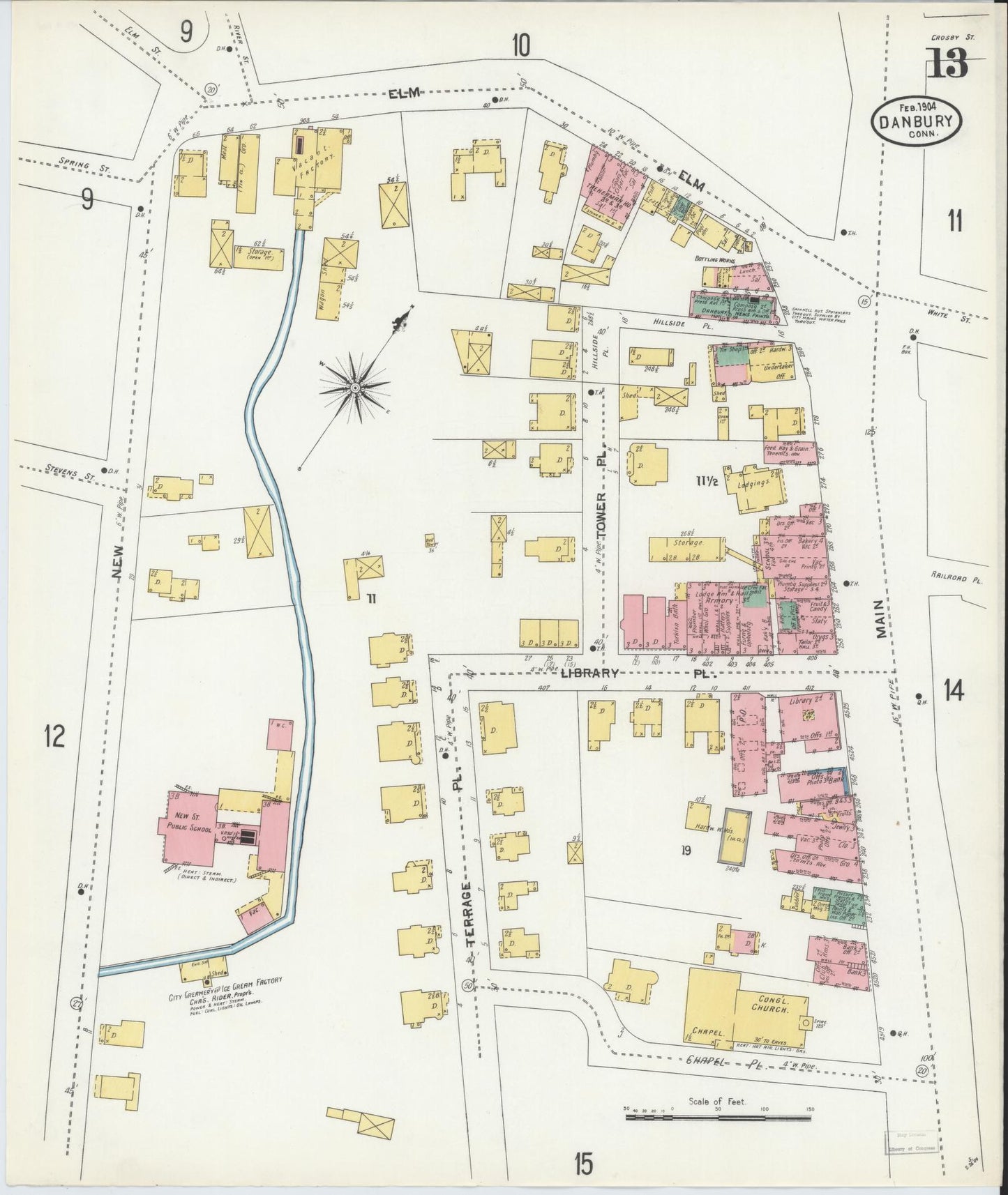 Sanborn Fire Insurance Map from Danbury, Fairfield County, Connecticut (1904), Sheet #0013 - Complete Map Set gallery image, historic Sanborn map, vintage wall art, Connecticut Connecticut