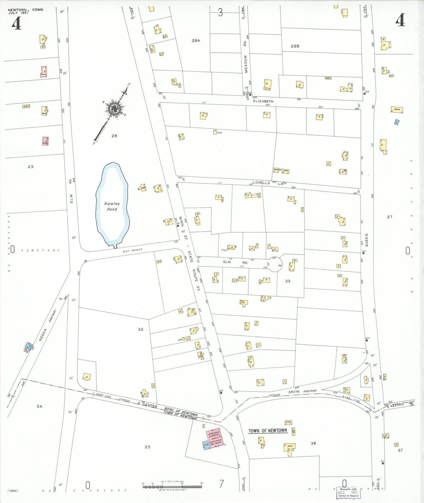 Sanborn Fire Insurance Map from Newtown, Fairfield County, Connecticut (1951), Sheet #0004 - Complete Map Set gallery image, historic Sanborn map, vintage wall art, Connecticut Connecticut