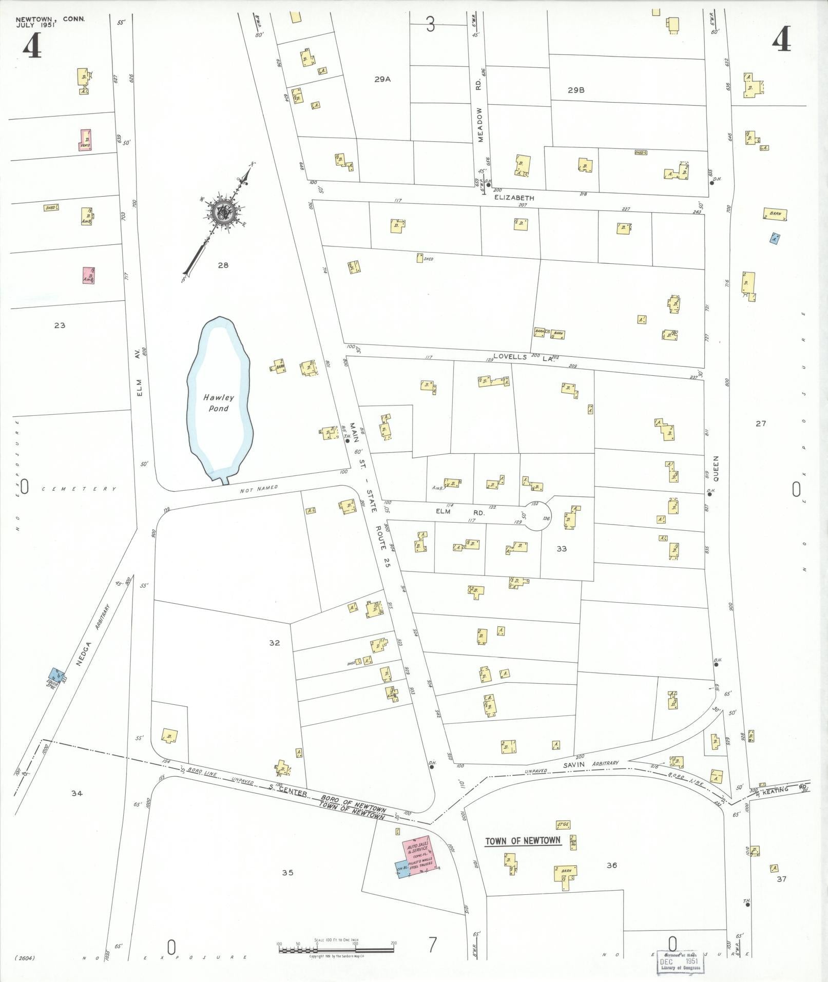 Sanborn Fire Insurance Map from Newtown, Fairfield County, Connecticut (1951), Sheet #0004 - Complete Map Set gallery image, historic Sanborn map, vintage wall art, Connecticut Connecticut