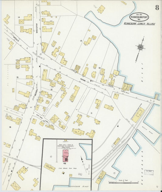 Sanborn Fire Insurance Map from Kennebunkport, York County, Maine (1911), Sheet #0008 - Historic Sanborn Fire Insurance Map Print, vintage old map wall art, antique decor, genealogy gift, Maine Maine map