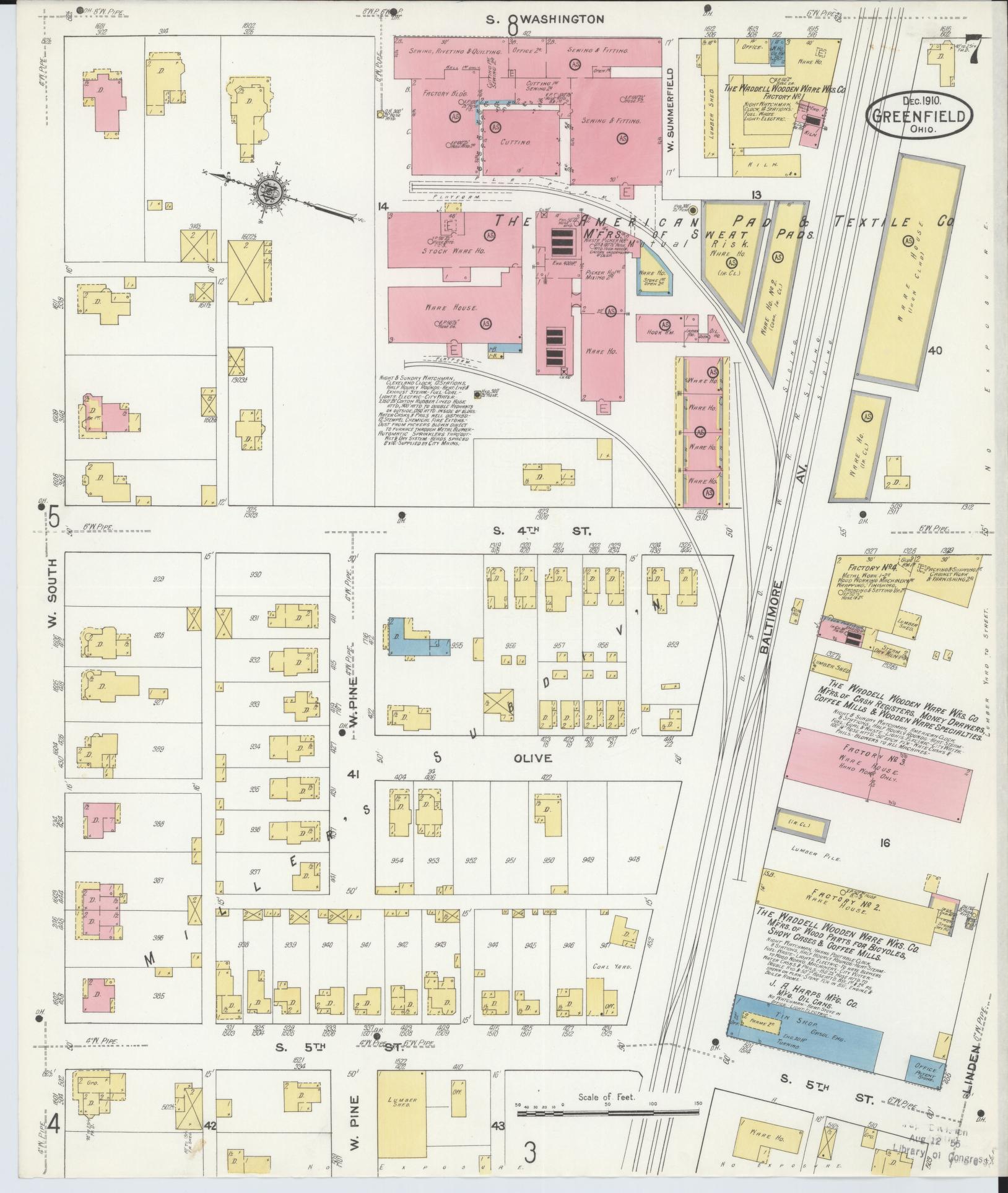 Sanborn Fire Insurance Map from Greenfield, Highland County, Ohio (1910), Sheet #0007 - Historic Sanborn Fire Insurance Map Print, vintage old map wall art, antique decor, genealogy gift, Ohio Ohio map