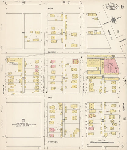 Sanborn Fire Insurance Map from Missoula, Missoula County, Montana (1912), Sheet #0009 - Complete Map Set gallery image, historic Sanborn map, vintage wall art, Montana Montana