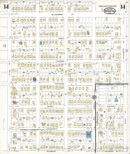 Sanborn Fire Insurance Map from Manhattan, Riley County, Kansas (1923), Sheet #0014 - Complete Map Set gallery image, historic Sanborn map, vintage wall art, Kansas Kansas