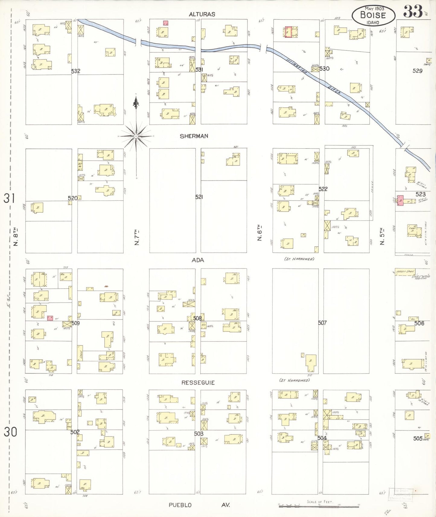 Sanborn Fire Insurance Map from Boise, Ada County, Idaho (1903), Sheet #0033 - Complete Map Set gallery image, historic Sanborn map, vintage wall art, Idaho Idaho